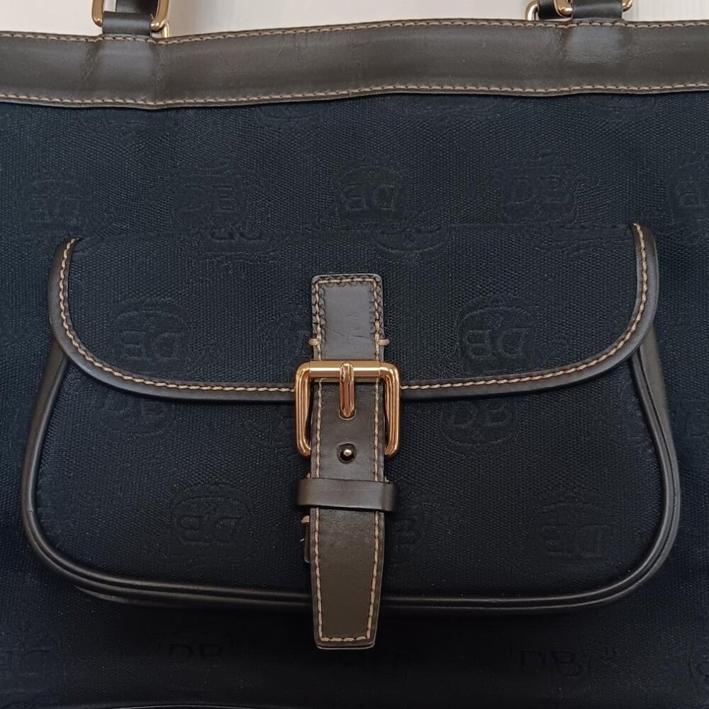 Dooney & Bourke Signature Logo Navy Canvas Bag Black Leather Straps and Trim - Picture 4 of 16